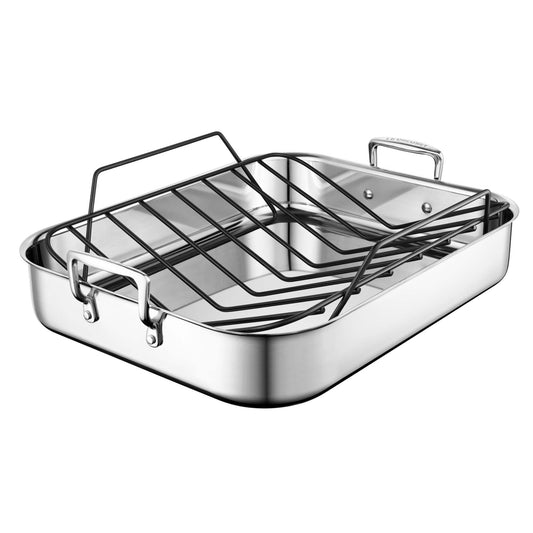 LARGE STAINLESS STEEL ROASTING PAN W/ NONSTICK RACK