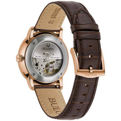 MEN'S HUDSON AUTOMATIC BROWN LEATHER STRAP WATCH, SILVER BASKETWEAVE DIAL