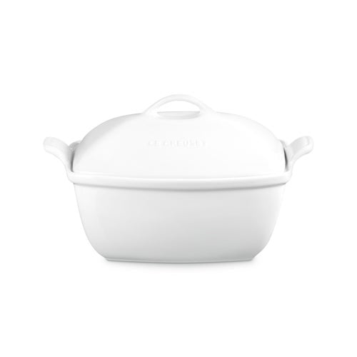4.5qt Stoneware Deep Covered Baker White