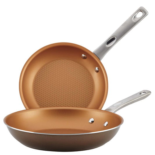 HOME COLLECTION ALUMINUM TWIN PACK SKILLETS 11.5" & 9.25" SUGAR