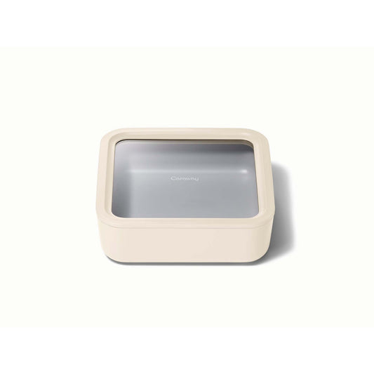 10 CUP GLASS FOOD CONTAINER SQUARE SHAPE W/ LID CREAM