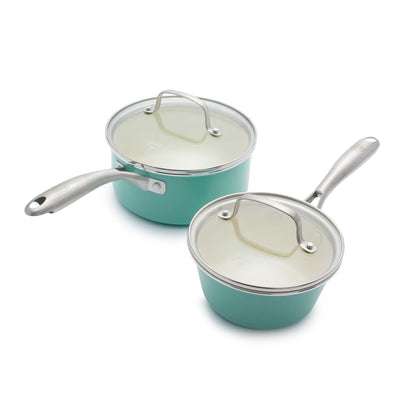 ARTISAN HEALTHY CERAMIC NONSTICK 2PC SAUCEPANS W/ LIDS TURQUOISE
