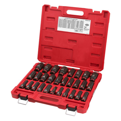 29PC SHOCKWAVE IMPACT DUTY 1/2" DRIVE SAE & METRIC DEEP 6 POINT SOCKET SET