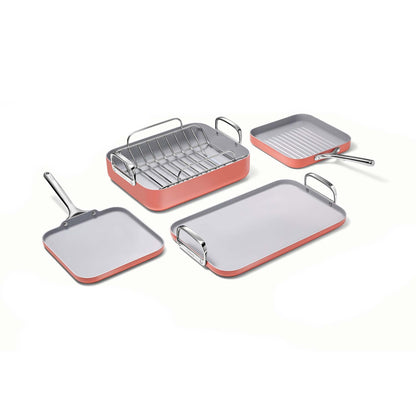5PC SQUARE COOKWARE SET PERRACOTTA