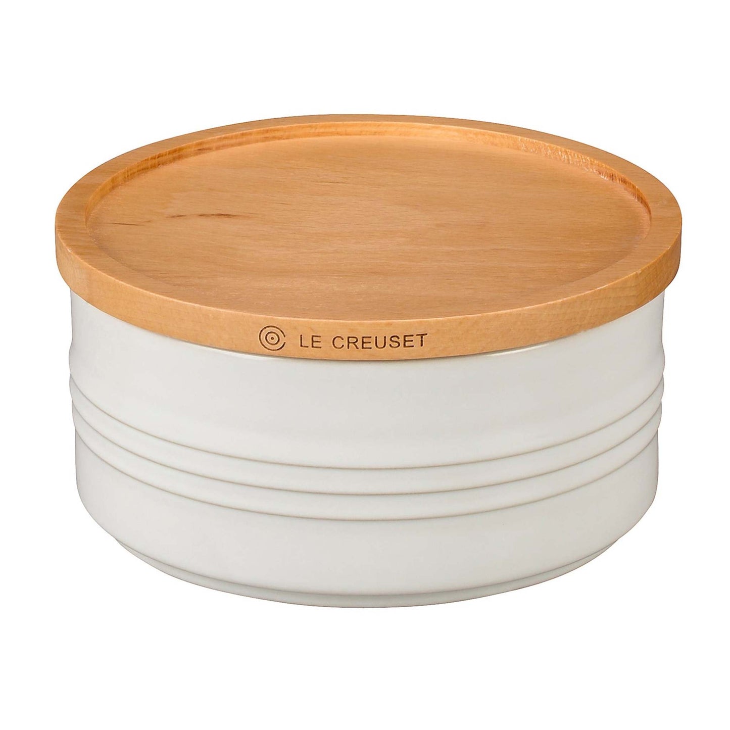 23OZ STONEWARE STORAGE CANISTER W/ WOOD LID