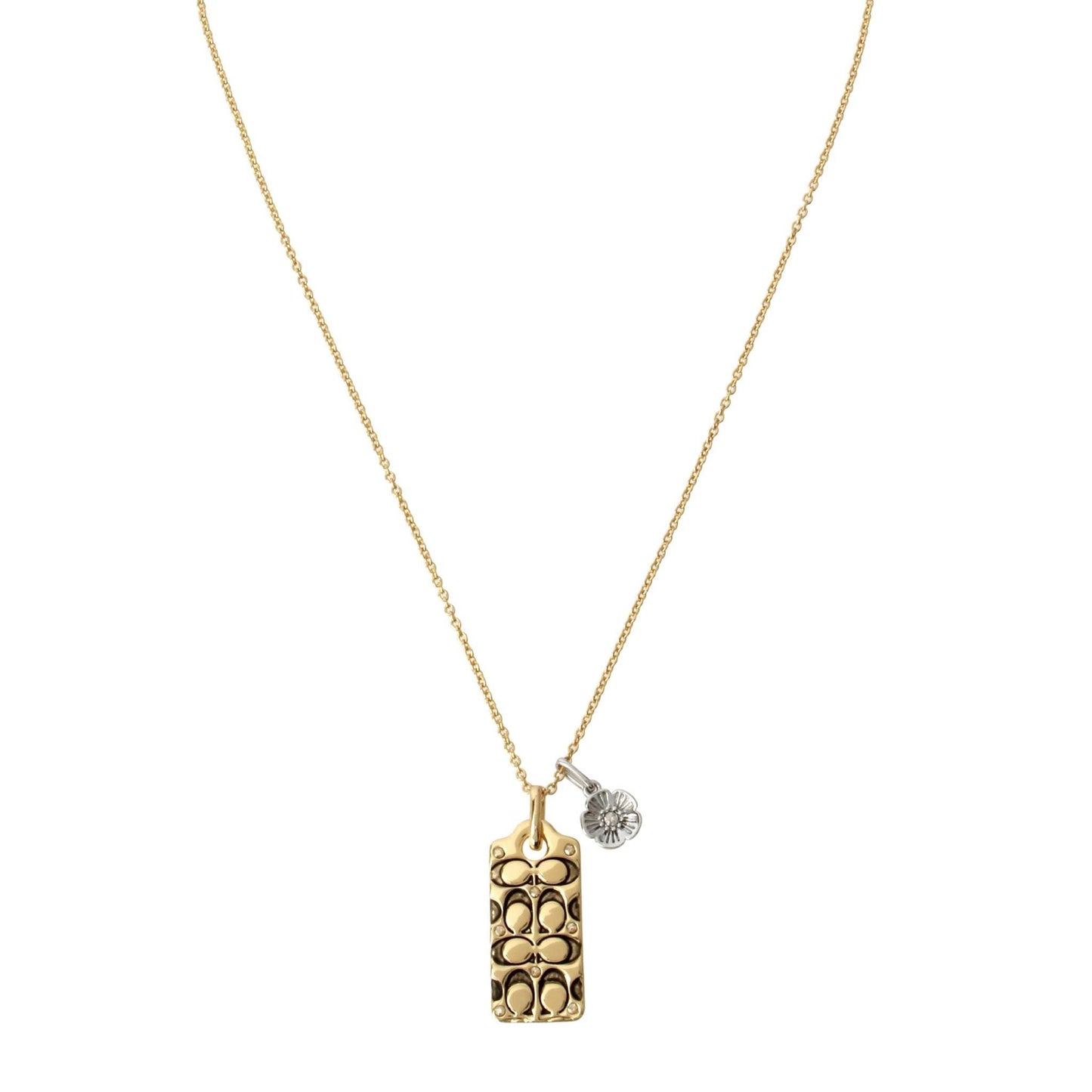 QUILTED C CRYSTAL TAG PENDANT NECKLACE