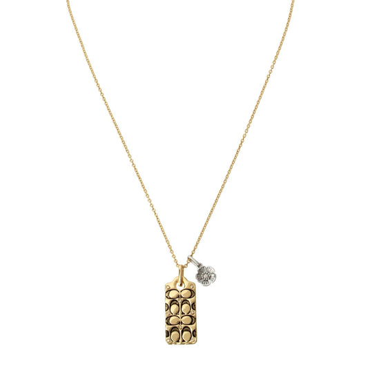 QUILTED C CRYSTAL TAG PENDANT NECKLACE