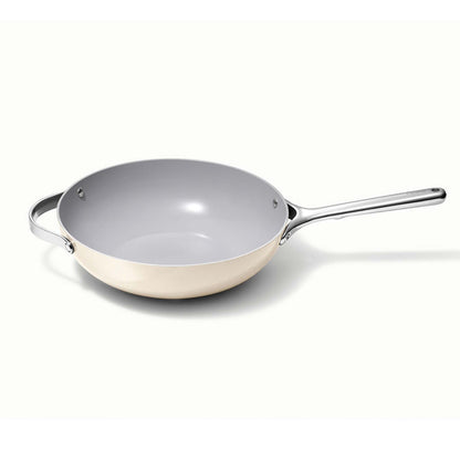 12" NONSTICK CERAMIC STIR FRY PAN CREAM
