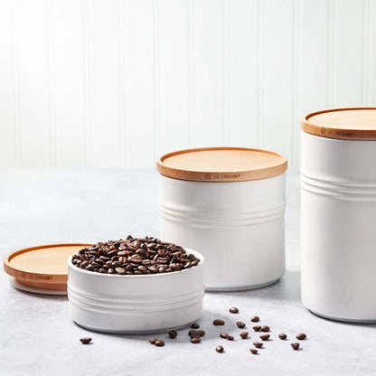 23OZ STONEWARE STORAGE CANISTER W/ WOOD LID