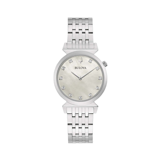 LADIES' REGATTA DIAMOND STAINLESS STEEL WATCH, MOP DIAL
