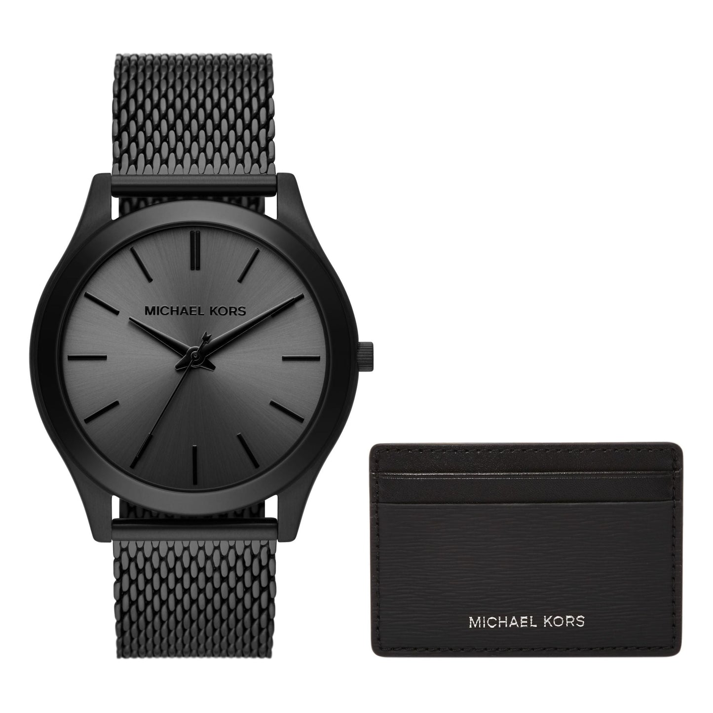 MEN'S RUNWAY ION-PLATED SS MILANESE WATCH W/ CARD CASE, DIAL