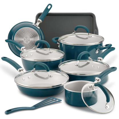 CREATE DELICIOUS 13PC ENAMELED ALUMINUM COOKWARE SHIMMER