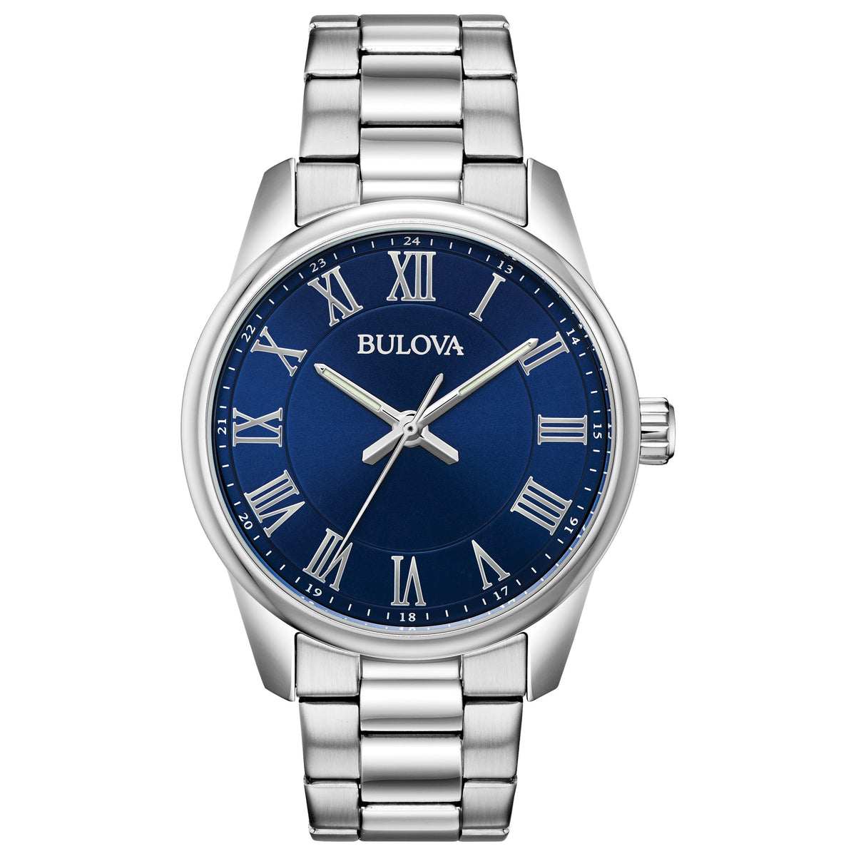 Men's Corporate Exclusive Silver-Tone Stainless Steel Watch, Blue Dial
