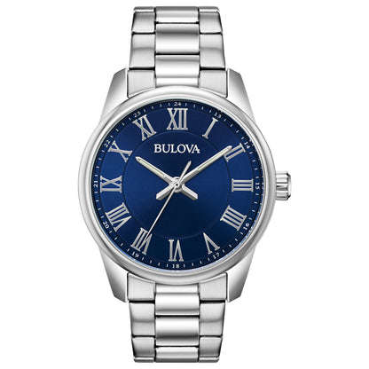 Men's Corporate Exclusive Silver-Tone Stainless Steel Watch, Blue Dial