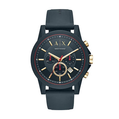 Mens Outerbanks Chronograph Blue Silicone Strap Watch Gold & Blue Dial