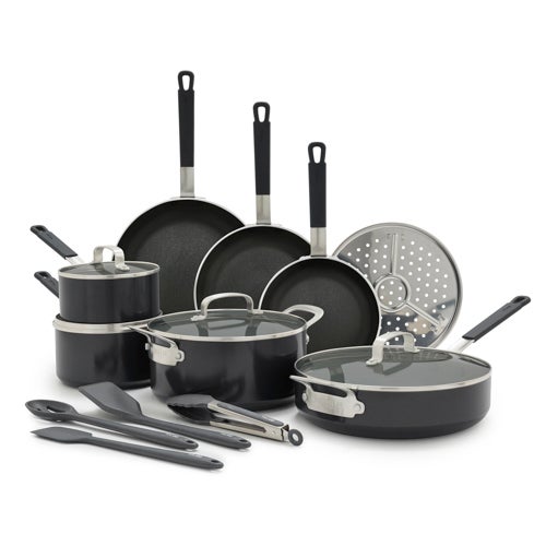 Bobby Flay Professional Ceramic Nonstick Aluminum 16pc Cookware Set Black