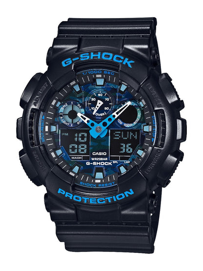 Mens G-Shock Ana-Digi Black Resin Watch Blue Camouflage Dial