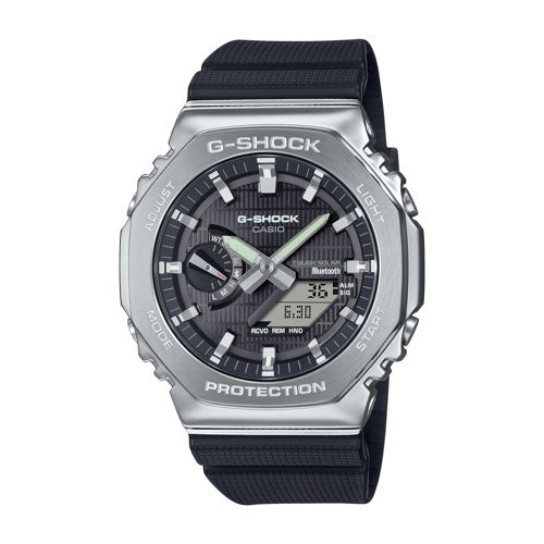 Mens G-Steel 2100 Mobile Link Solar Steel & Black Resin Watch Black Dial