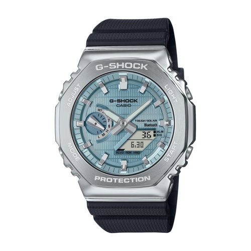 Men's 2100 G-Shock Octagon Slim Ana-Digi Black Resin Watch, Blue Dial