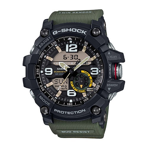 Mens Mudmaster Analog/Digital Green Cloth Band Watch Black Dial
