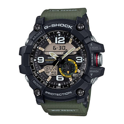 Mens Mudmaster Analog/Digital Green Cloth Band Watch Black Dial