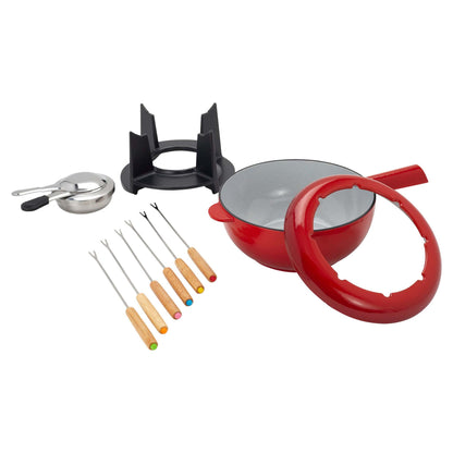 ENAMELED CAST IRON FONDUE POT SET