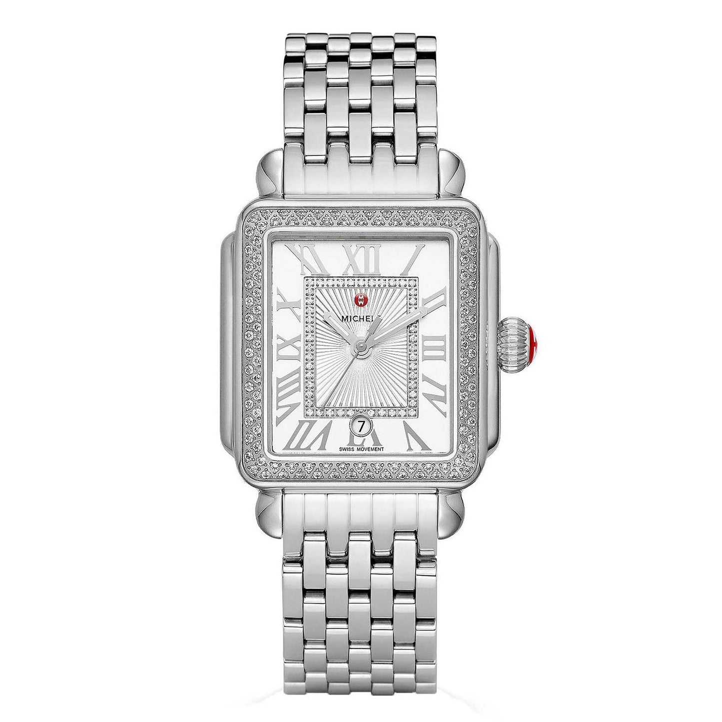 LADIES' DECO MADISON SILVER-TONE DIAMOND BRACELET WATCH, 155 DIAMONDS