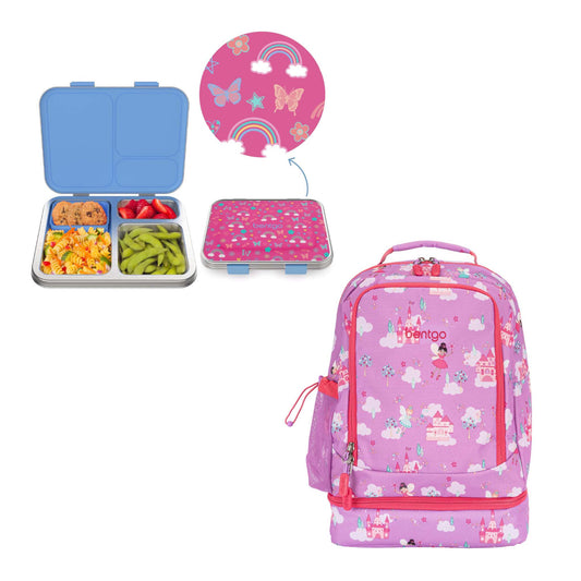KIDS' BACKPACK & LUNCH BOX KIT, FAIRIES & BUTTERFLIES