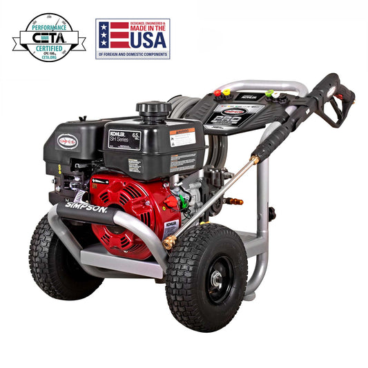 3400 PSI 2.5 GPM KOHLER SH270 GAS PRESSURE WASHER W/ AAA PRO AXIAL CAM PUMP