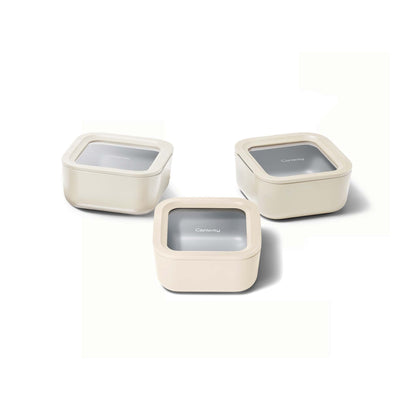 3PC GLASS FOOD CONTAINER SET CREAM