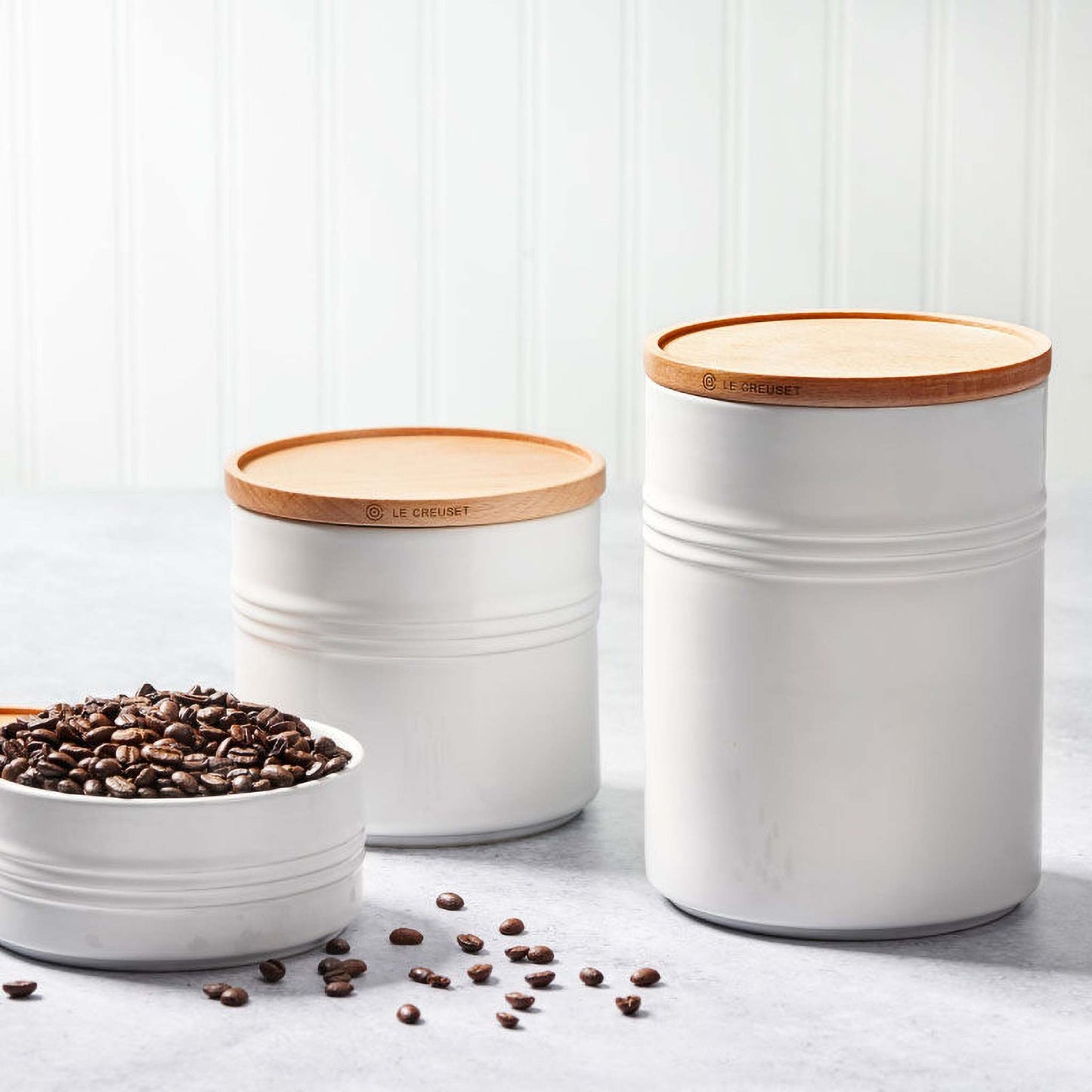 2.5QT STONEWARE STORAGE CANISTER W/ WOOD LID