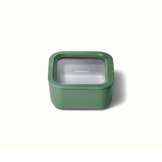 4.4 CUP GLASS FOOD CONTAINER SQUARE SHAPE W/ LID SAGE