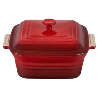 3QT STONEWARE COVERED SQUARE CASSEROLE CERISE