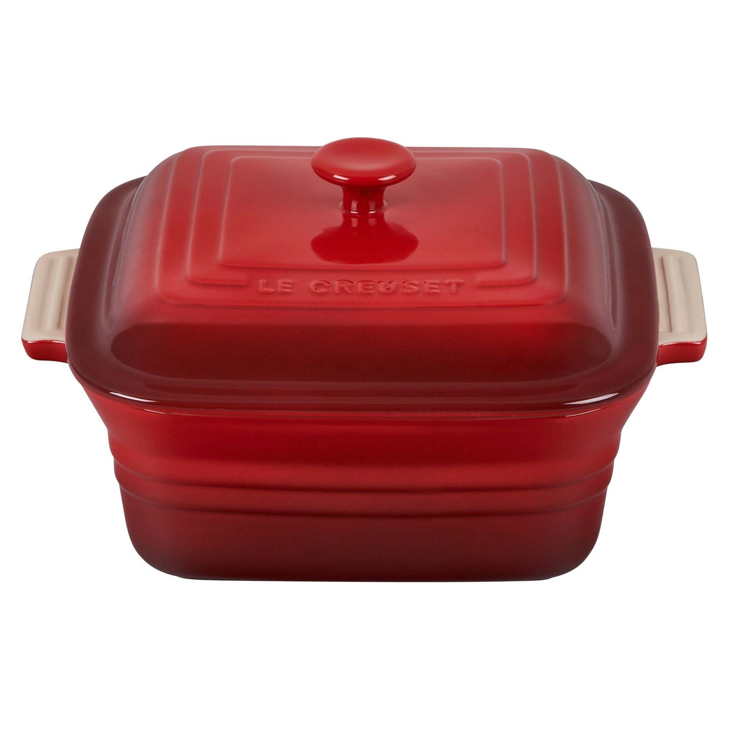 3QT STONEWARE COVERED SQUARE CASSEROLE CERISE