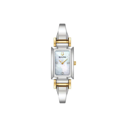 LADIES CLASSIC TWO-TONE SS TANK WATCH MOTHER-OF-PERAL DIAL