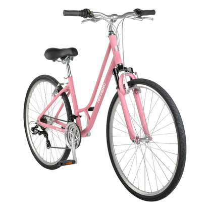 BARRON COMFORT 18" STEP THROUGH HYBRID BIKE - 21-SPEED BUBBLEGUM