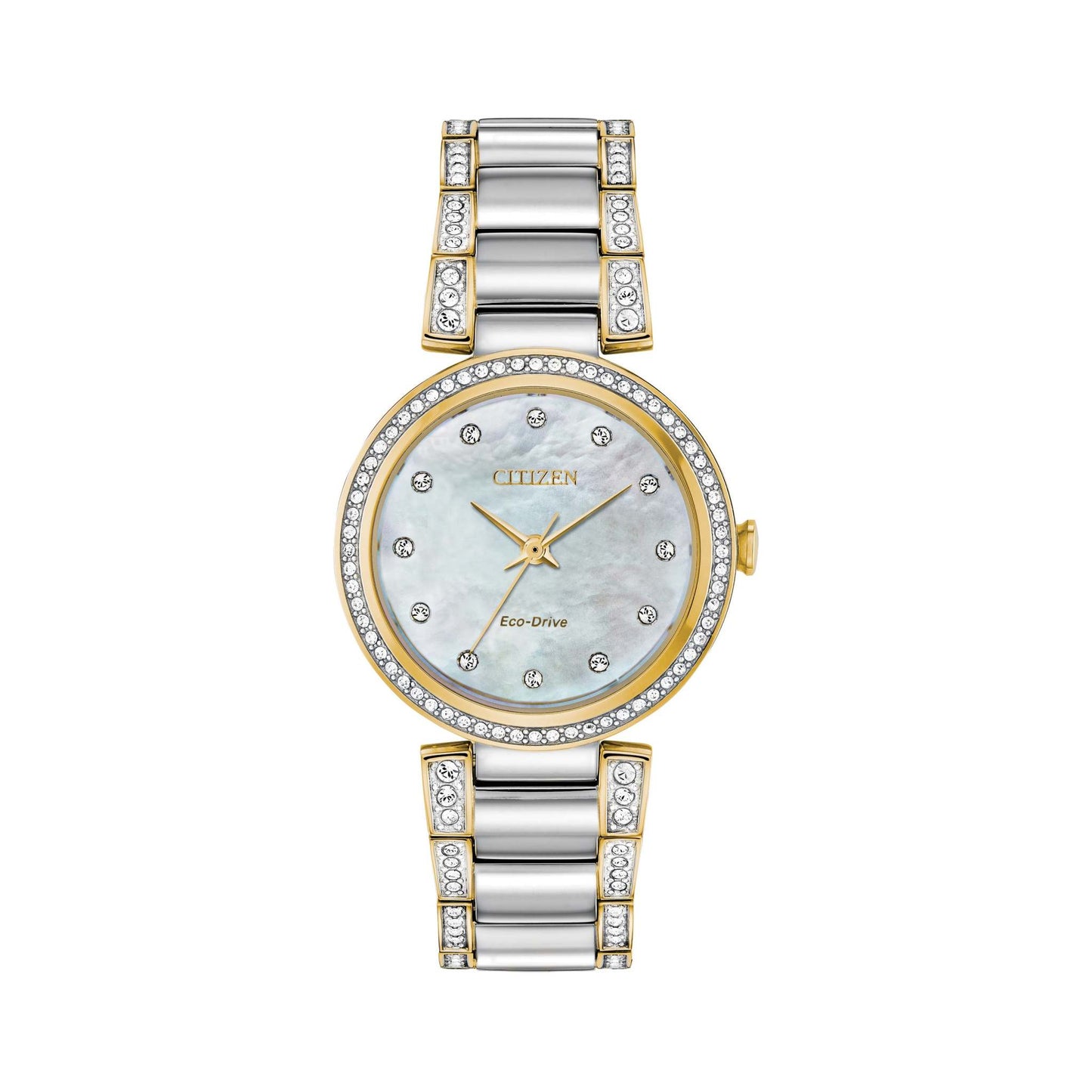LADIES SILHOUETTE CRYSTAL ECO-DRIVE 2-TONE WATCH MOTHER-OF-PEARL DIAL