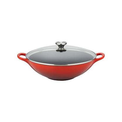 5QT SIGNATURE CAST IRON WOK W/ GLASS LID CERISE