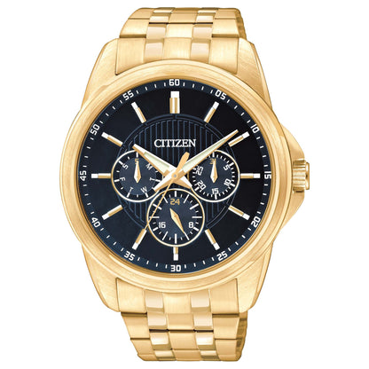 MENS GOLD-TONE STAINLESS STEEL CHRONOGRAPH WATCH BLACK DIAL