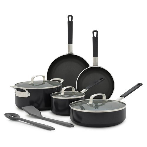 Bobby Flay Professional Ceramic Nonstick Aluminum 10pc Cookware Set Black