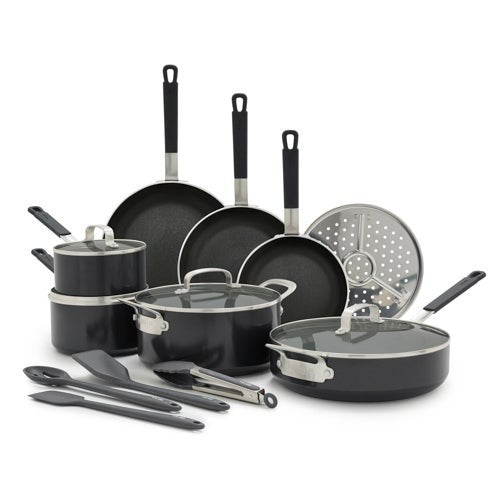 Bobby Flay Professional Ceramic Nonstick Aluminum 16pc Cookware Set Black