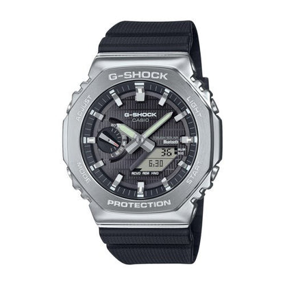 Mens G-Steel 2100 Mobile Link Solar Steel & Black Resin Watch Black Dial