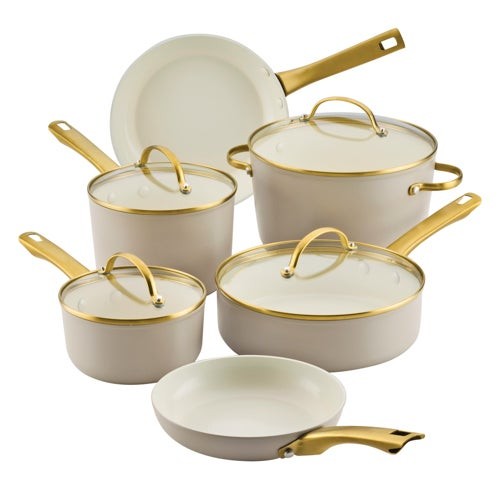 12pc Forged Induction Ceramic Cookware Set Taupe